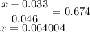 \displaystyle\frac{x - 0.033}{0.046} = 0.674\\x =0.064004