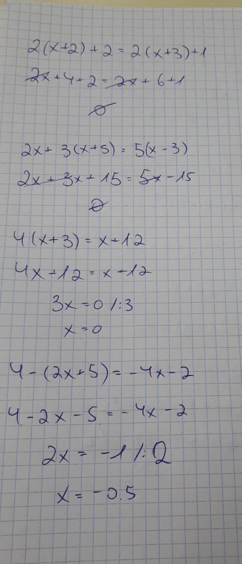 Which of these equations have no solution?  check all that apply. 2(x + 2) + 2 = 2(x + 3) + 1 2x + 3