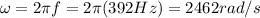 \omega=2\pi f=2 \pi(392 Hz)=2462 rad/s