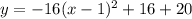 y =  - 16(x - 1)^{2}  +  16 + 20