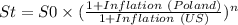 St=S0\times (\frac{1+Inflation\ (Poland)}{1+Inflation\ (US)})^{n}