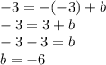 -3 = - (- 3) + b\\-3 = 3 + b\\-3-3 = b\\b = -6