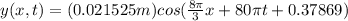 y(x,t)=(0.021525m)cos(\frac{8\pi}{3}x+80\pi t+0.37869)