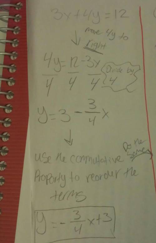 3x+4y=12 6x+2y=6 rewrite each equation and soap intercept form