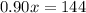 0.90x=144