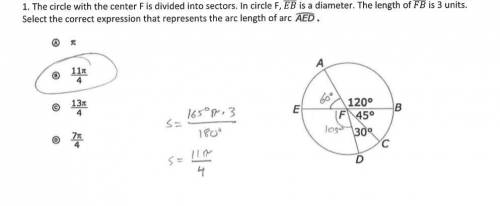The circle with center f is divided into sectors. in circle f , eb is a diameter. the radius of circ