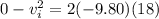 0 - v_i^2 = 2(-9.80)(18)