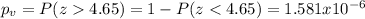 p_v =P(z4.65)=1-P(z