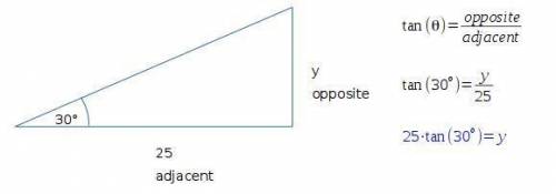 Aright triangle has a 30o angle. the leg adjacent to the 30o angle measures 25 inches what is the le