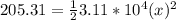 205.31 = \frac{1}{2} 3.11*10^4 (x)^2