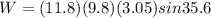 W = (11.8)(9.8)(3.05)sin35.6
