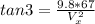 tan 3 = \frac{9.8*67}{V_x^2}