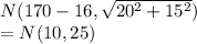 N(170-16,\sqrt{20^2+15^2} )\\=N(10, 25)