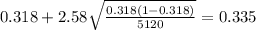 0.318 + 2.58\sqrt{\frac{0.318(1-0.318)}{5120}}=0.335