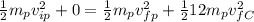 \frac{1}{2}m_{p}v_{ip}^{2} + 0 = \frac{1}{2}m_{p}v_{fp}^{2} + \frac{1}{2}12m_{p}v_{fC}^{2}
