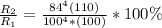 \frac{R_2}{R_1} = \frac{84^4 (110)}{100^4*(100)} *100\%