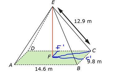 62. a roof in the e escape through it side bc is 9.8 m, and in the shape of a rectangular pyramid is