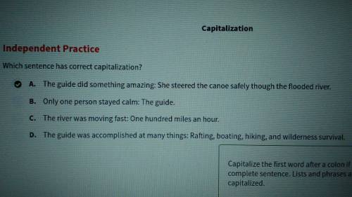 Which sentence has correct capitalization?  the river was moving fast:  one hundred miles an hour. t