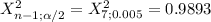 X^2_{n-1; \alpha /2} = X^2_{7; 0.005} = 0.9893