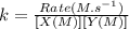 k = \frac{Rate (M.s^{-1})}{[X (M)] [Y (M)]}