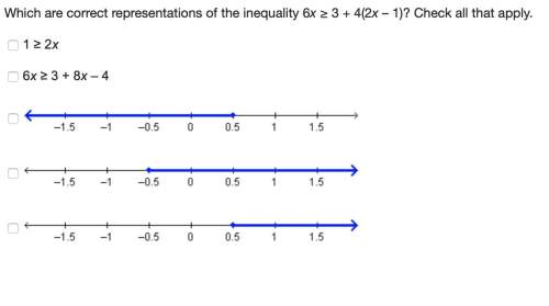 Which are correct representations of the inequality 6x ≥ 3 + 4(2x – 1)? check all that apply. 1 ≥ 2