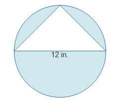 Acircle has a diameter of 12 inches. what is the area of the shaded sections? use 3.14 for pi