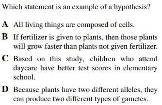 Which statement is an example of a hypothesis (picture below)
