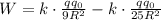 W=k\cdot \frac{qq_0}{9R^2}-k\cdot \frac{qq_0}{25R^2}