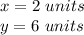 x=2\ units\\y=6\ units