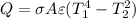 Q=\sigma A \varepsilon (T_1^4-T_2^2)