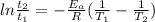ln\frac{t_{2}}{t_{1}} = -\frac{E_{a}}{R}(\frac{1}{T_{1}} - \frac{1}{T_{2}})