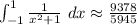 \int_{-1}^{1}\frac{1}{x^{2} + 1}\ dx \approx \frac{9378}{5945}