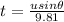 t=\frac{usin\theta }{9.81}