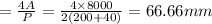 =\frac{4A}{P}=\frac{4\times 8000}{2(200+40)}=66.66 mm