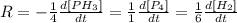 R=-\frac{1}{4}\frac{d[PH_3]}{dt}=\frac{1}{1}\frac{d[P_4]}{dt}=\frac{1}{6}\frac{d[H_2]}{dt}