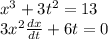 x^3+3t^2 =13\\3x^2 \frac{dx}{dt} +6t = 0\\
