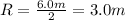 R=\frac{6.0 m}{2}=3.0 m