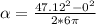 \alpha = \frac{47.12^2-0^2}{2*6\pi}