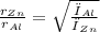 \frac{r_{Zn}}{r_{Al} }= \sqrt{\frac{ρ_{Al} }{ρ_{Zn} }}