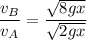 \dfrac{v_{B}}{v_{A}}=\dfrac{\sqrt{8gx}}{\sqrt{2gx}}