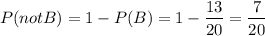 $ P(not B) = 1 - P(B) = 1 - \frac{13}{20} = \frac{7}{20} $