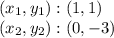 (x_ {1}, y_ {1}) :( 1,1)\\(x_ {2}, y_ {2}) :( 0, -3)