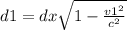 d1 = d x \sqrt{1 - \frac{v1^{2} }{c^{2} } }