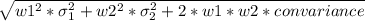 \sqrt{w1^2*\sigma_1^2 + w2^2*\sigma_2^2 + 2*w1*w2*convariance}