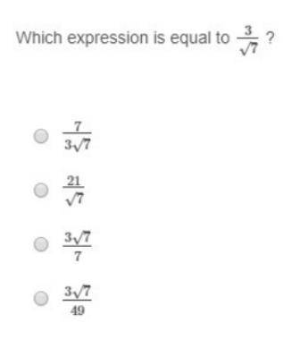 which expression is equal to 37√ ?  a 37√49 b 737√ c 37√7 d 217√