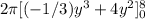 2 \pi [(-1/3)y^3+4y^2]^8_0