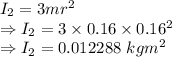 I_2=3mr^2\\\Rightarrow I_2=3\times 0.16\times 0.16^2\\\Rightarrow I_2=0.012288\ kgm^2