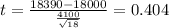 t=\frac{18390-18000}{\frac{4100}{\sqrt{18}}}=0.404