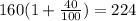 160(1 + \frac{40}{100}) = 224