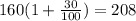 160(1 + \frac{30}{100}) = 208
